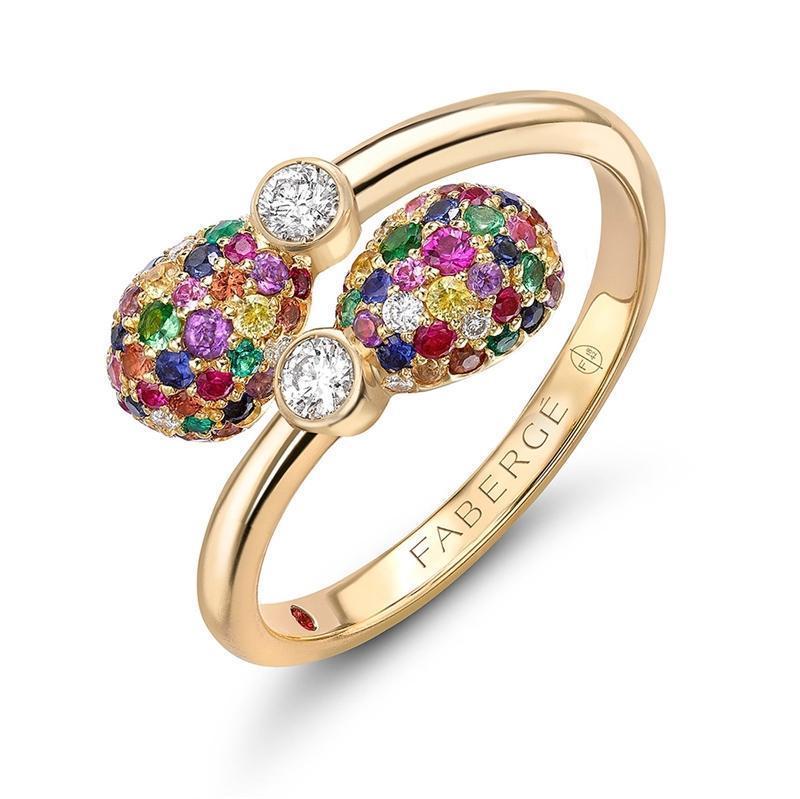 Faberge Emotion 18ct Yellow Gold Multi-Coloured Crossover Ring - 49