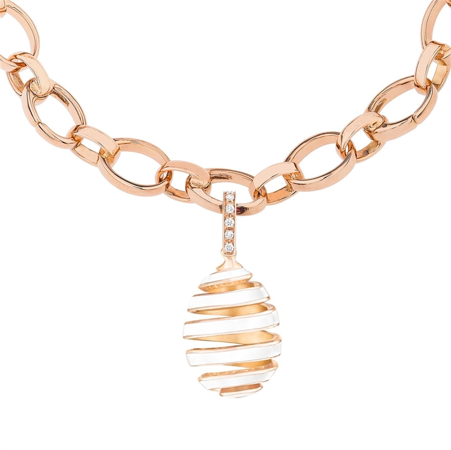 Faberge Essence Spiral Rose Gold Diamond White Enamel Charm - Rose Gold