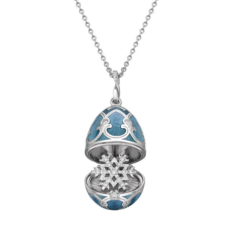 Faberge Palais Tsarskoye Selo Teal Locket with Snowflake Surprise - Silver