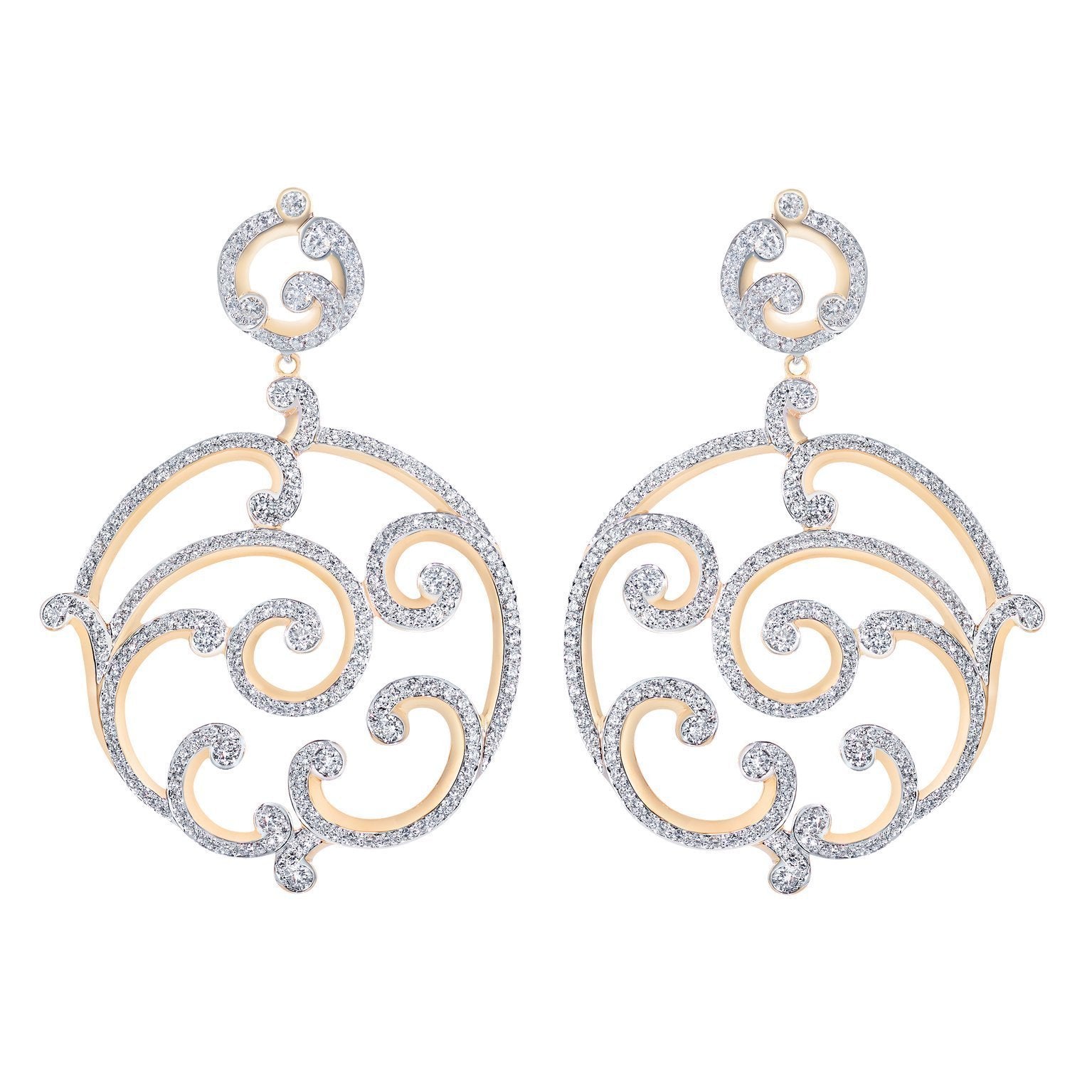 Faberge Rococo 18ct Rose Gold Pave Diamond Grand Earrings - Rose Gold