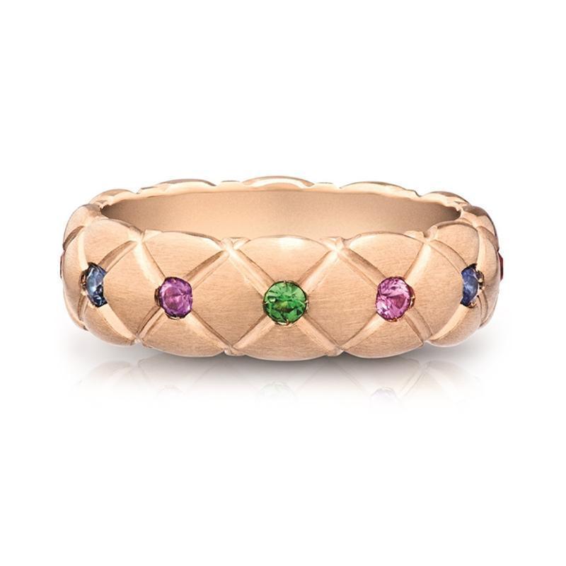 Faberge Treillage 18ct Rose Gold Multi-Coloured Thin Ring - 58
