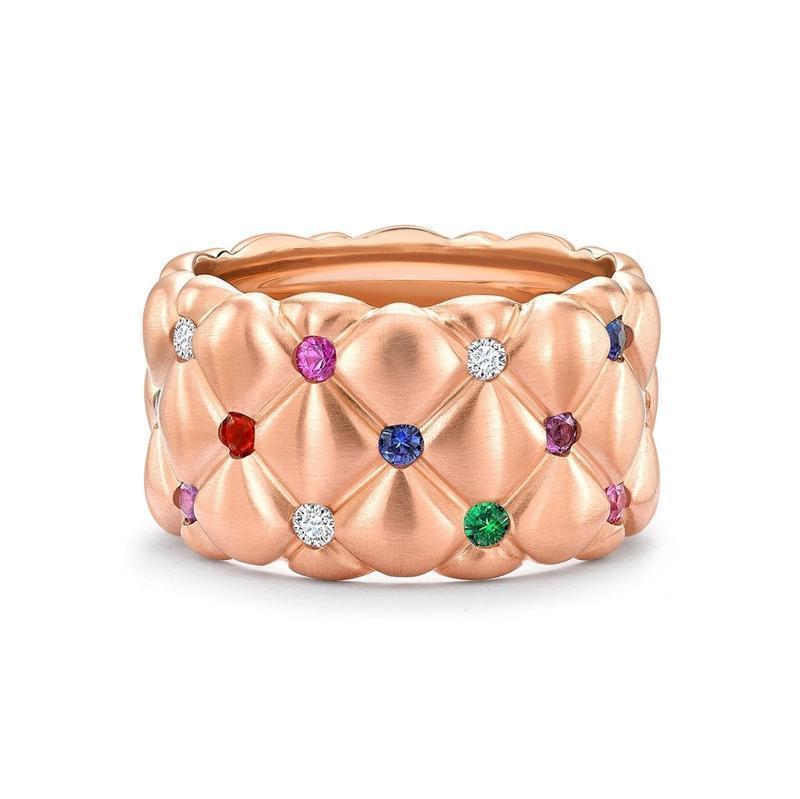 Faberge Treillage 18ct Rose Gold Multi-Coloured Wide Ring - 54