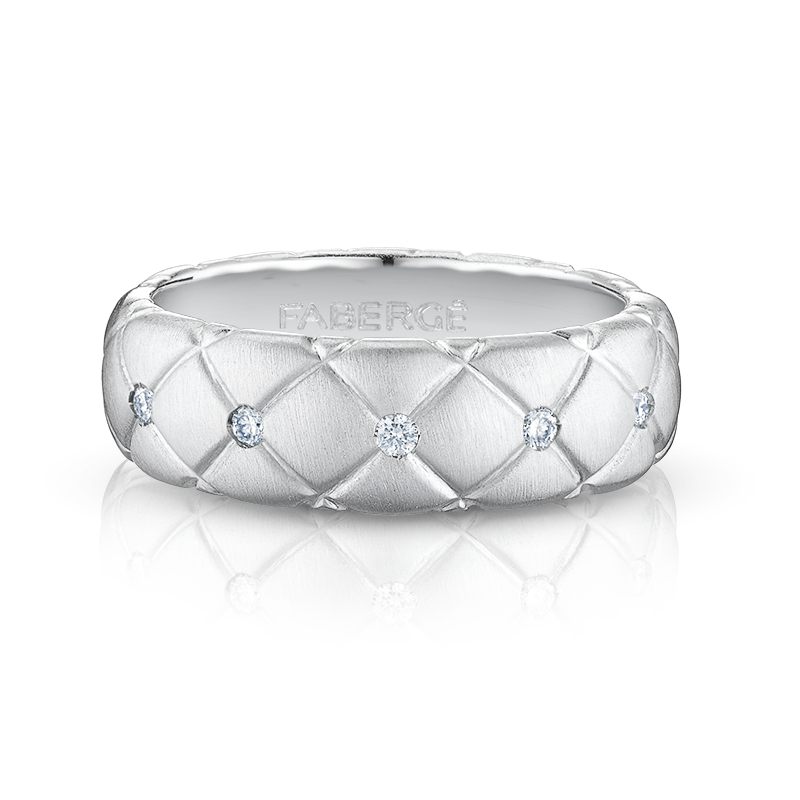 Faberge Treillage 18ct White Gold Diamond Thin Ring - 62
