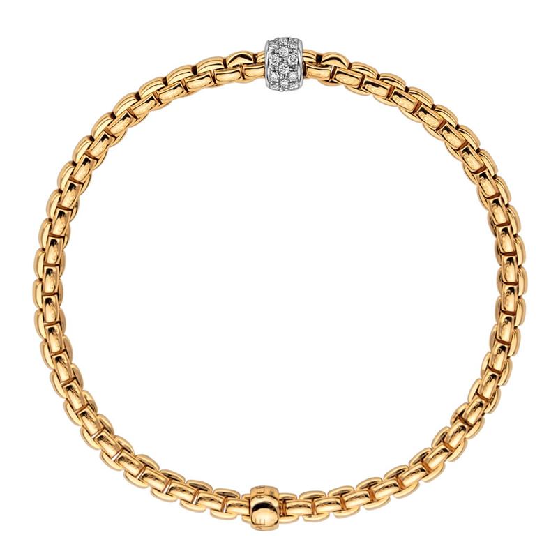 Fope Eka Tiny 18ct Yellow Gold 0.19ct Diamond Bracelet - XS