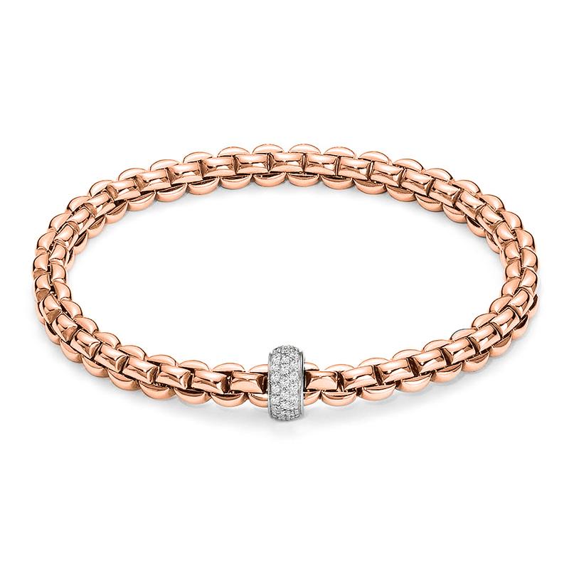 Fope Flex'It Eka 18ct Rose Gold 0.37ct Diamond Bracelet - S