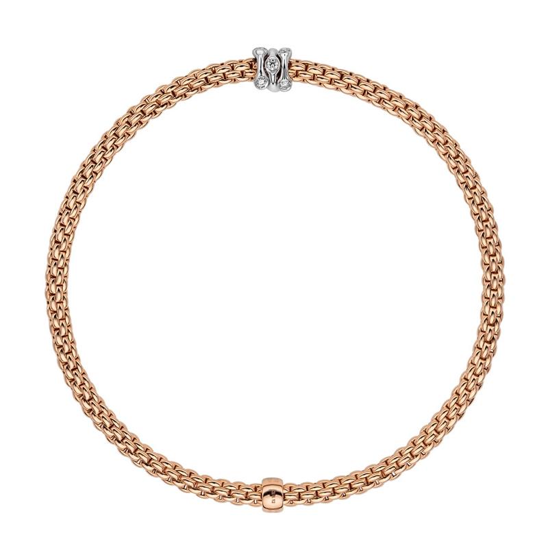 Fope Flex'it Prima 18ct Rose Gold 0.12ct Diamond Bracelet - XS