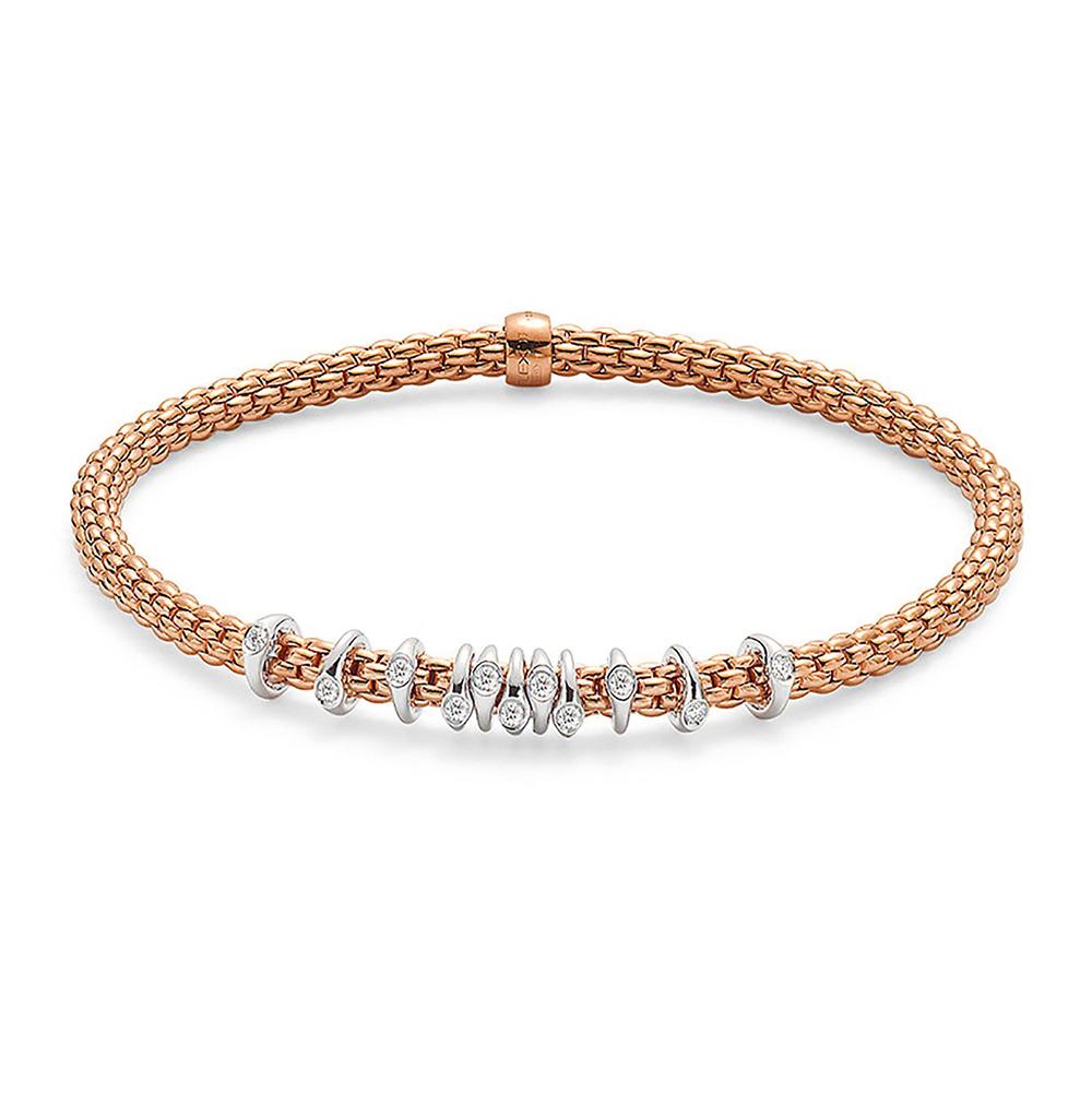 Fope Flex'it Prima 18ct Rose Gold 0.15ct Diamond Bracelet - XS