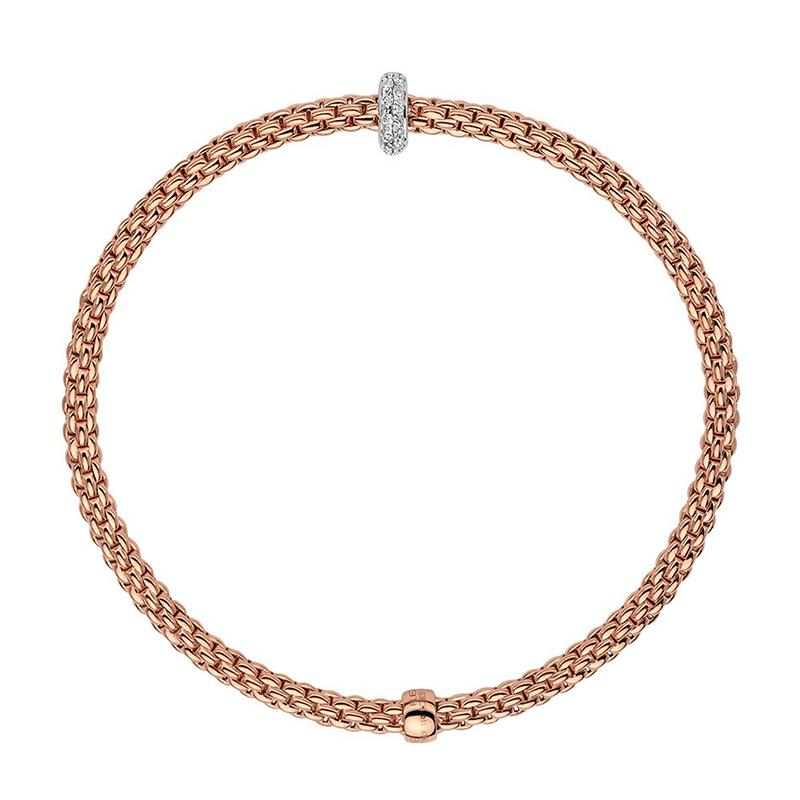 Fope Flex'it Prima 18ct Rose Gold 0.18ct Diamond Bracelet - XL