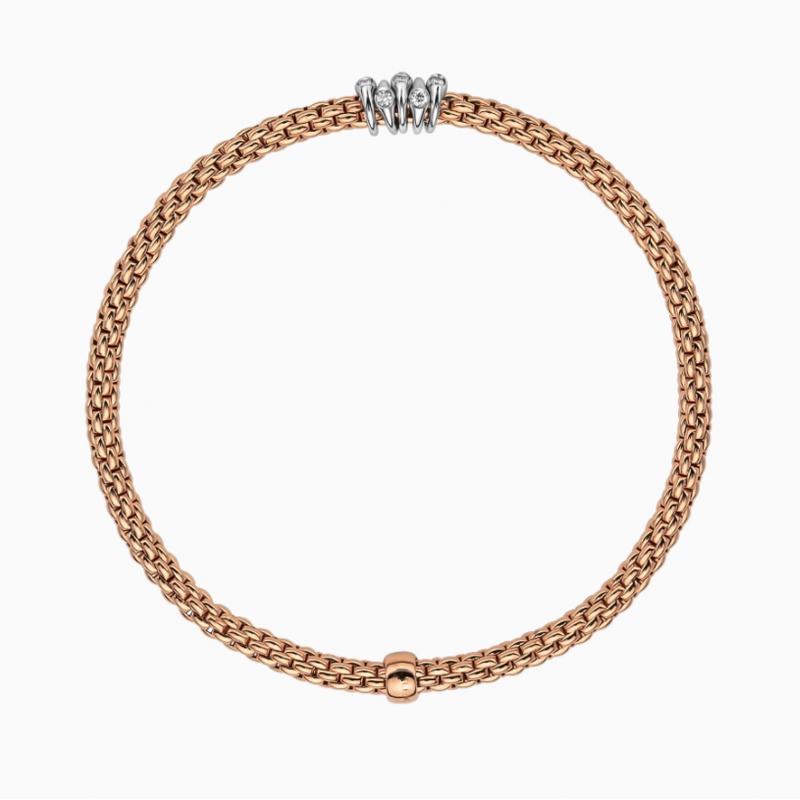 Fope Flex'it Prima 18ct Rose Gold 0.20ct Diamond Bracelet - XS