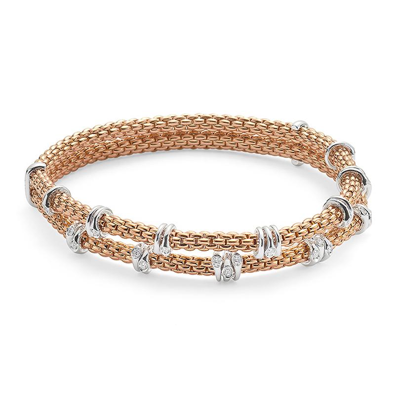 Fope Flex'it Prima 18ct Rose Gold 0.37ct Diamond Two Row Bracelet - L