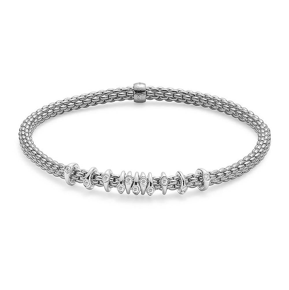 Fope Flex'it Prima 18ct White Gold 0.15ct Diamond Bracelet - L