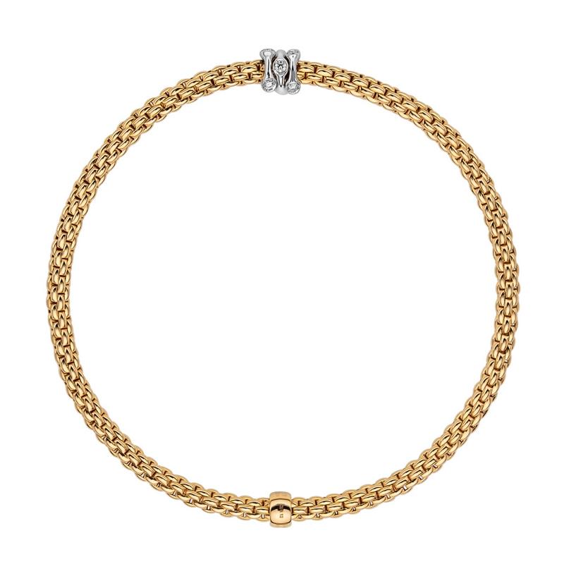 Fope Flex'it Prima 18ct Yellow Gold 0.12ct Diamond Bracelet - L