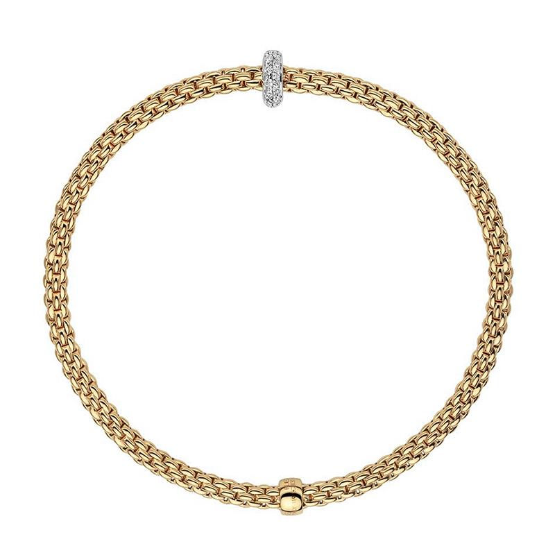 Fope Flex'it Prima 18ct Yellow Gold 0.18ct Diamond Bracelet - S