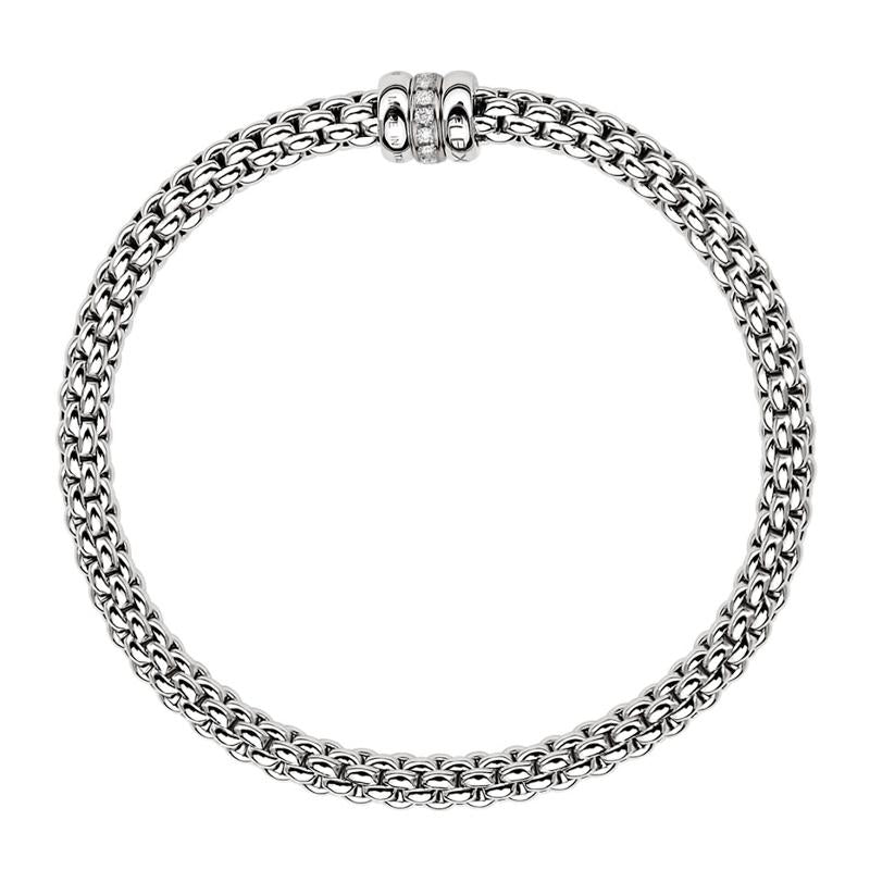Fope Flex'it Solo 18ct White Gold 0.10ct Diamond Bracelet - M