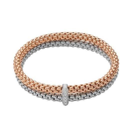 Fope Flex'it Solo 18ct White Rose Gold 0.22ct Diamond Double Bracelet - L