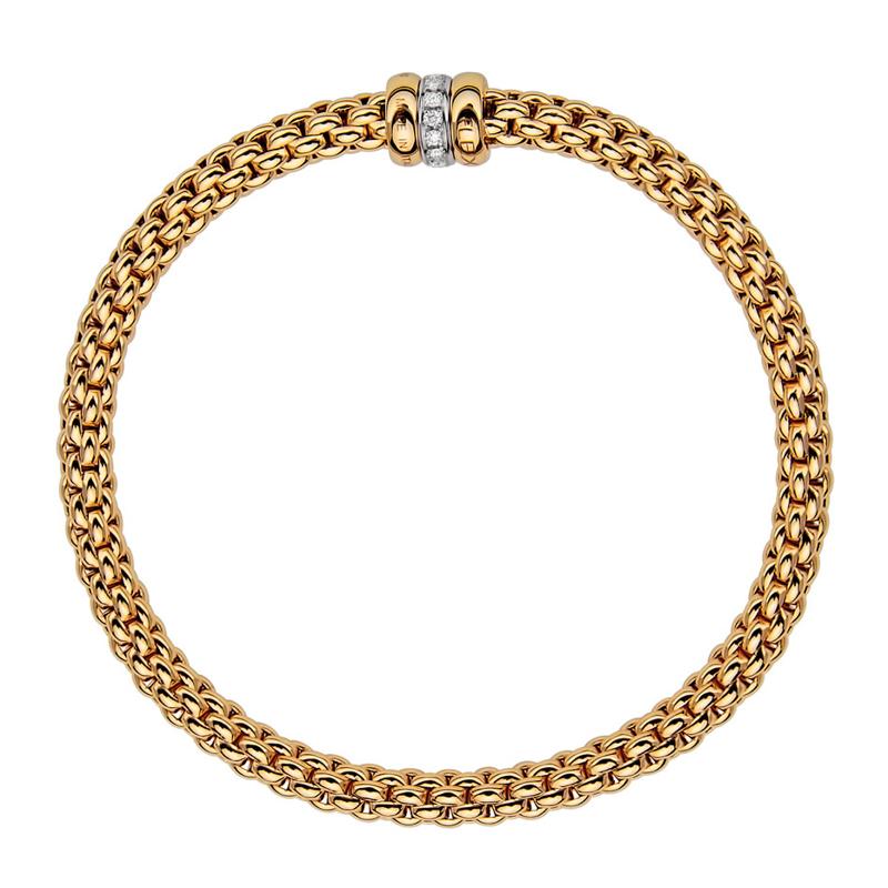 Fope Flex'it Solo 18ct Yellow Gold 0.10ct Diamond Bracelet - M