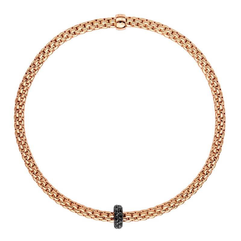 Fope Prima 18ct Rose Gold 0.20ct Black Diamond Bracelet - XS