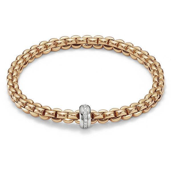 Fope Flex'It Eka 18ct Rose Gold 0.15ct Diamond Bracelet - S