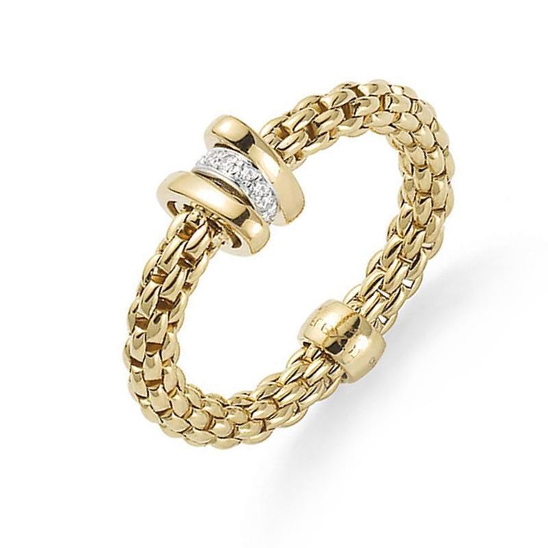 Fope Flex'it Prima 18ct Yellow Gold 0.10ct Diamond Ring - S