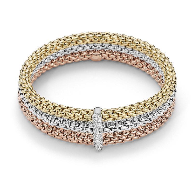 Fope Flex'it Solo 18ct Yellow White Rose Gold 0.34ct Diamond Bracelet - S