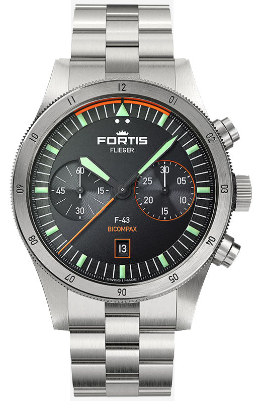 Fortis Watch Flieger F-43 Bicompax Bracelet - Black
