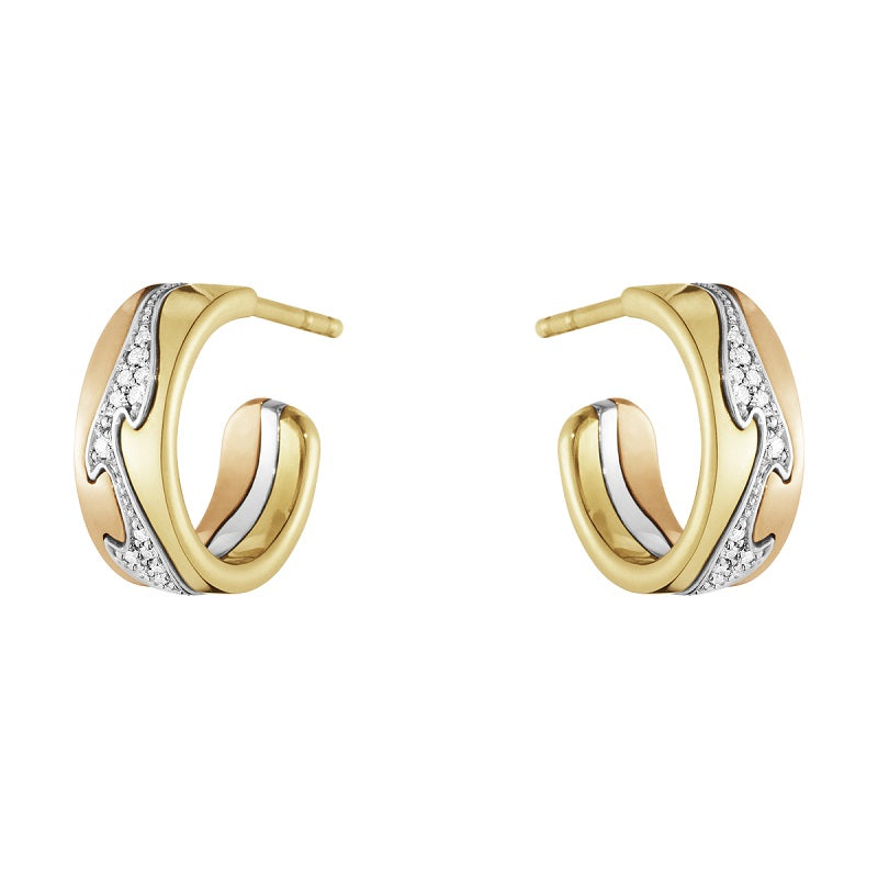 Georg Jensen Fusion 18ct Gold Diamond Small Open Hoop Earrings - Gold