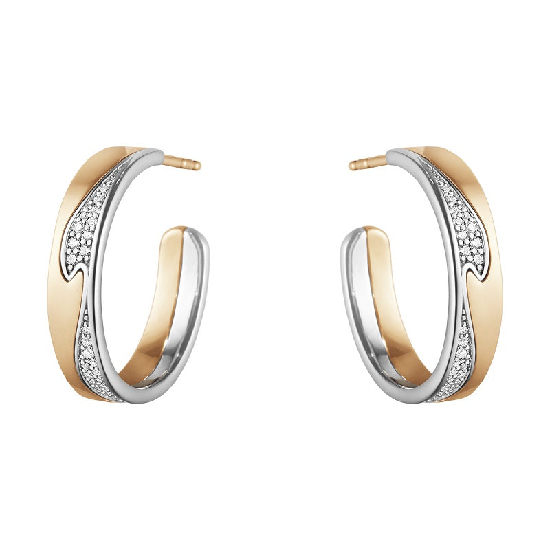 Georg Jensen Fusion 18ct Rose Gold Diamond Large Open Hoop Earrings D - Gold