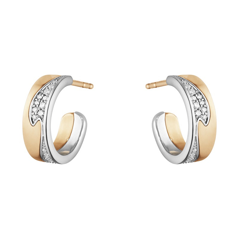 Georg Jensen Fusion 18ct Rose Gold Diamond Small Open Hoop Earrings - Gold