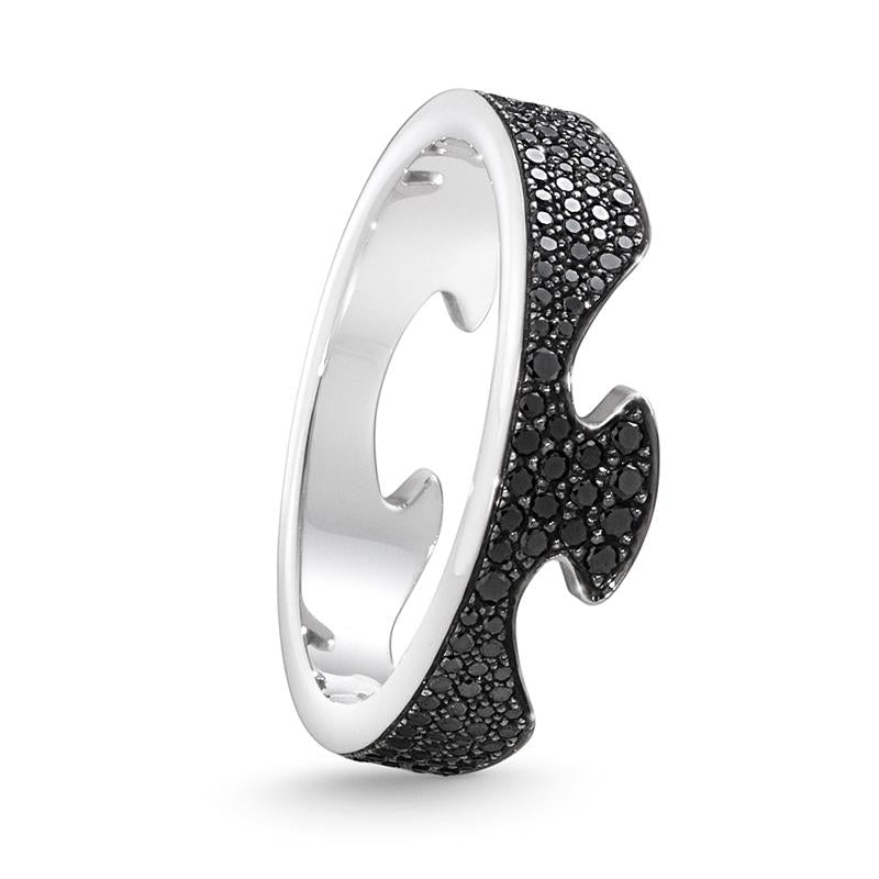 Georg Jensen Fusion 18ct White Gold Black Diamond End Ring D - 62