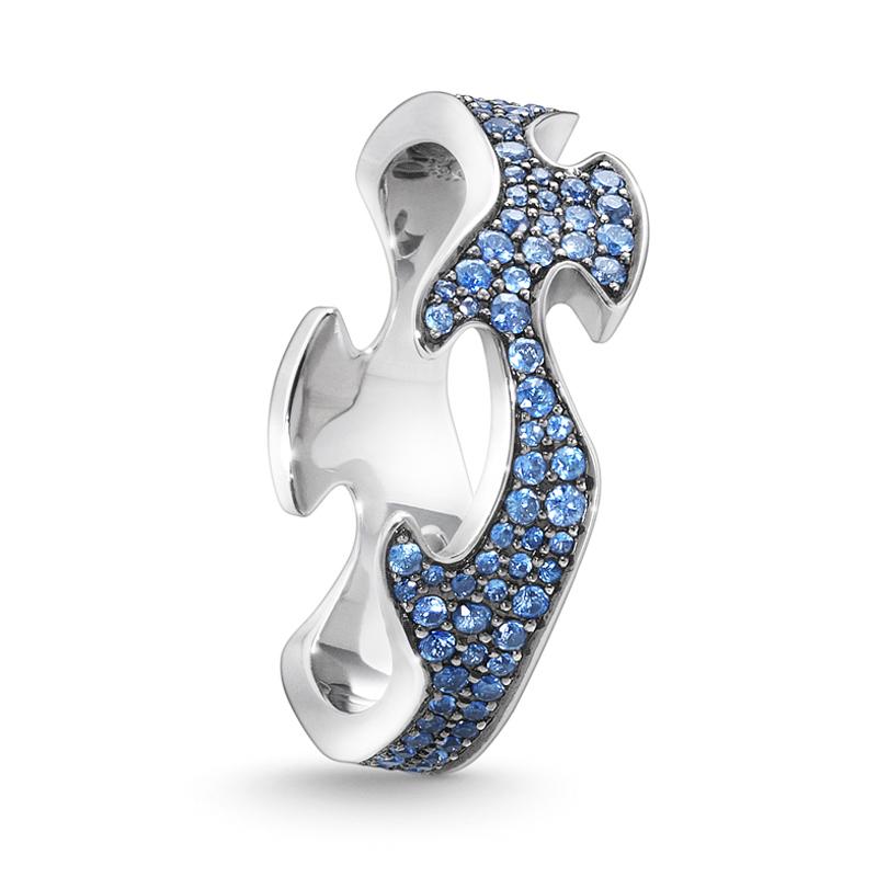 Georg Jensen Fusion 18ct White Gold Blue Sapphire Centre Ring - 59