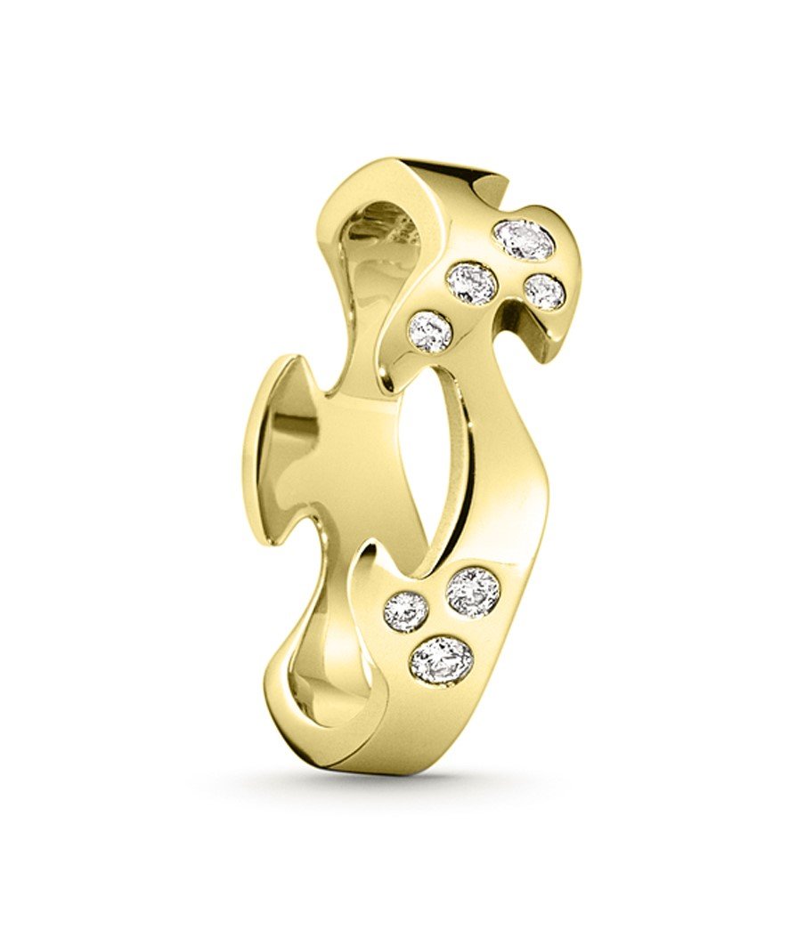 Georg Jensen Fusion 18ct Yellow Gold 0.16ct Diamond Studded Centre Ring D - 50