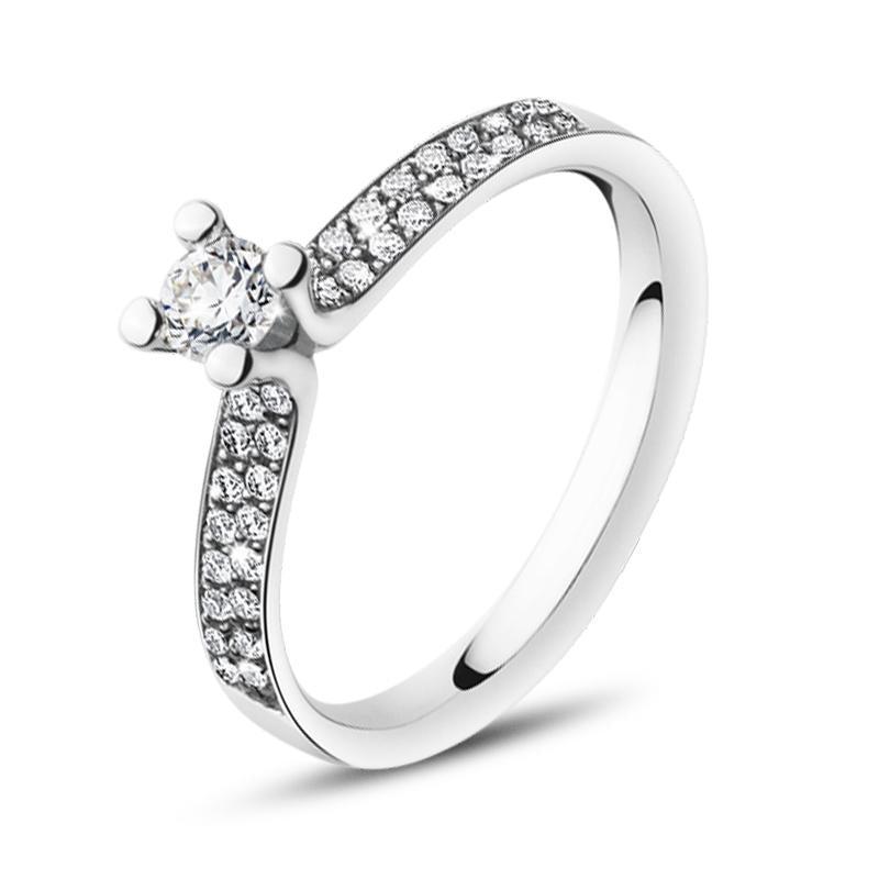 Georg Jensen Magic 18ct White Gold Diamond Pave Set Solitaire Ring - 52