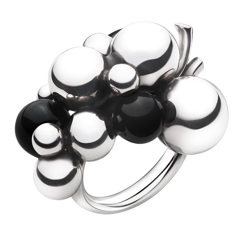 Georg Jensen Moonlight Grapes Sterling Silver Black Onyx Large Dress Ring D - 48