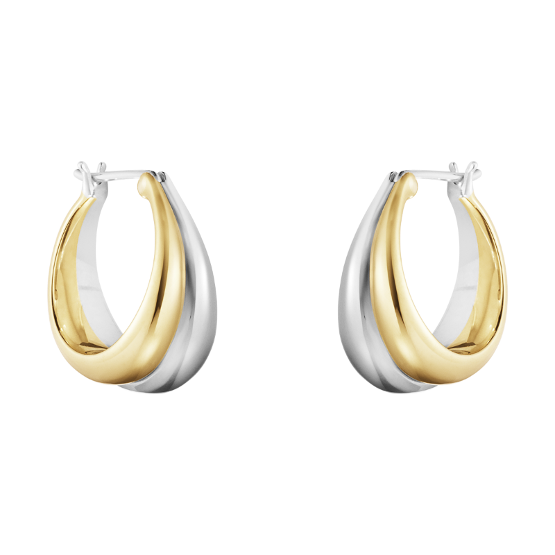 Georg Jensen Curve Sterling Silver 18ct Yellow Gold Hoop Earrings