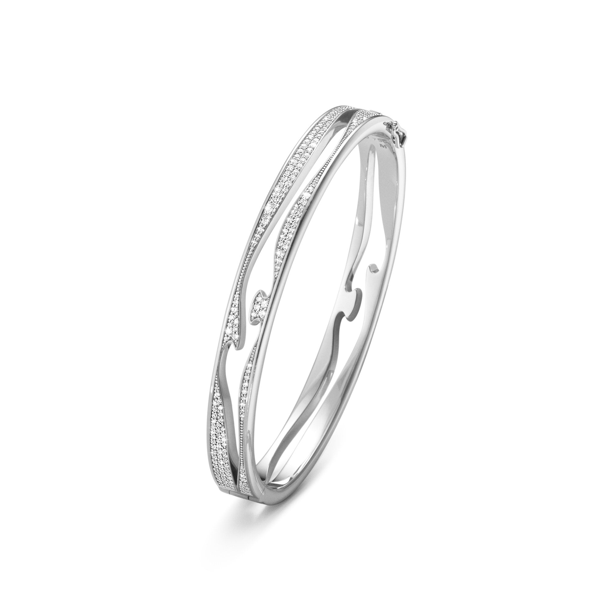 Georg Jensen Fusion 18ct White Gold 1.47ct Diamond Open Bangle - S