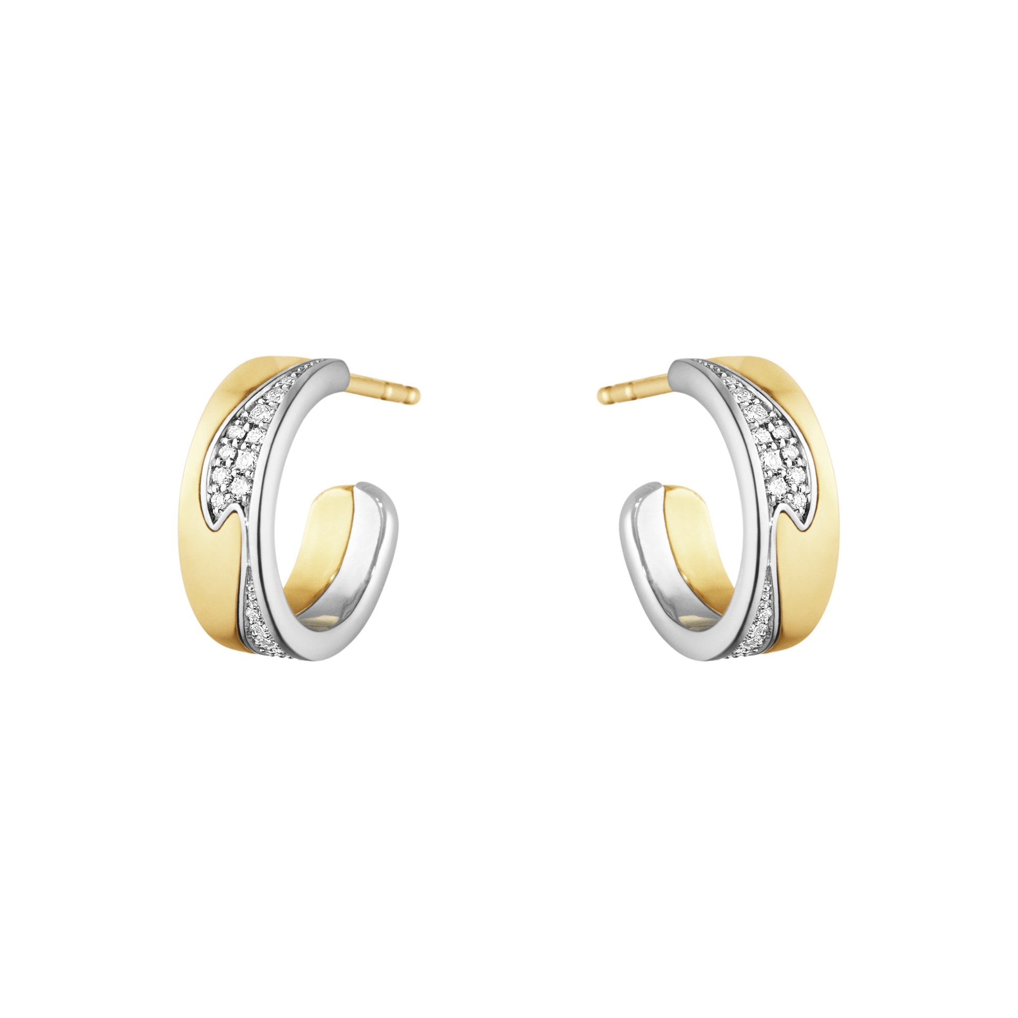 Georg Jensen Fusion 18ct Yellow White Gold 0.18ct Diamond Hoop Earrings - Gold