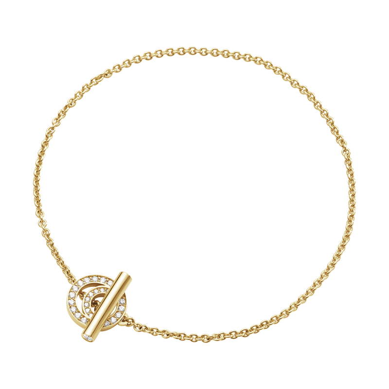 Georg Jensen Halo 18ct Yellow Gold 0.18ct Diamond T-Bar Bracelet - S/M