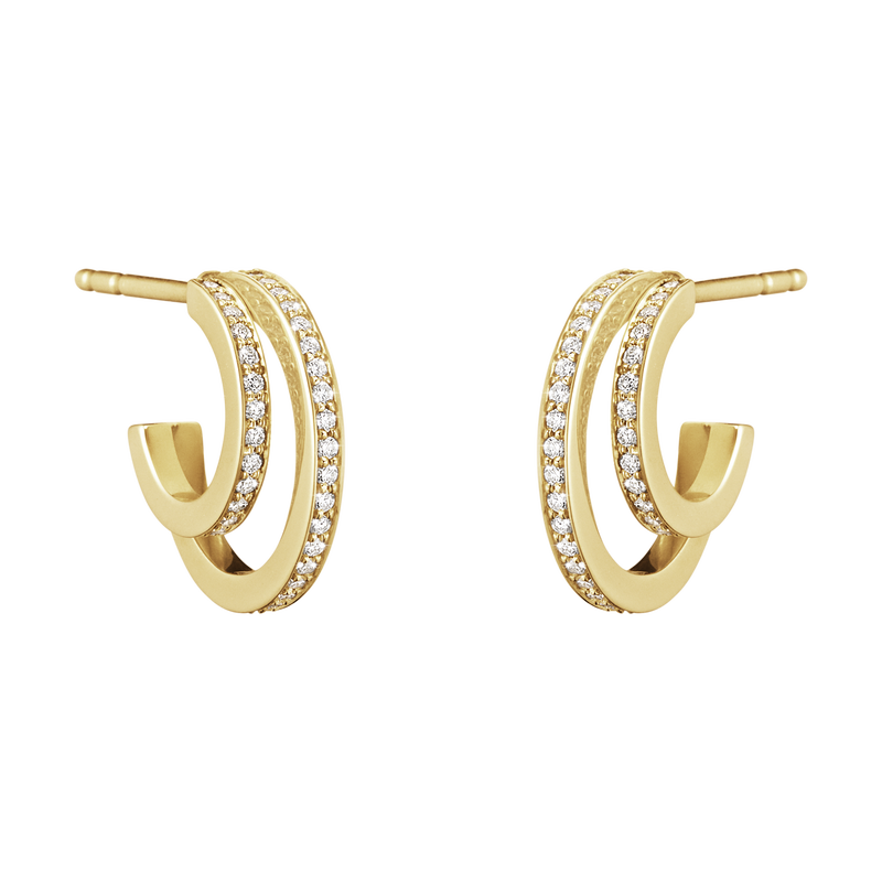 Georg Jensen Halo 18ct Yellow Gold 0.32ct Diamond Hoop Earrings