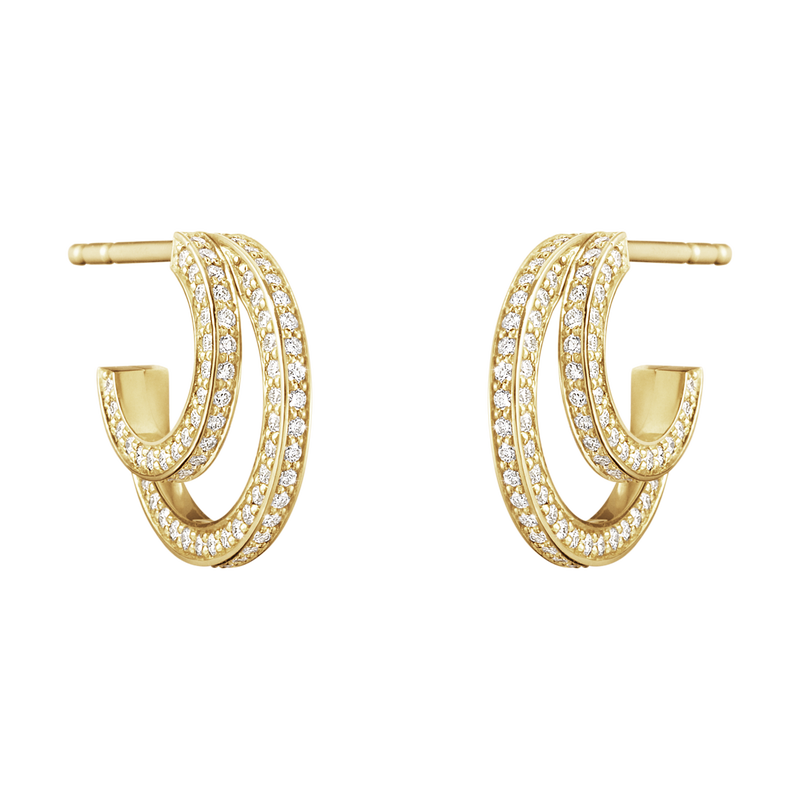 Georg Jensen Halo 18ct Yellow Gold 0.56ct Diamond Double Hoop Earrings