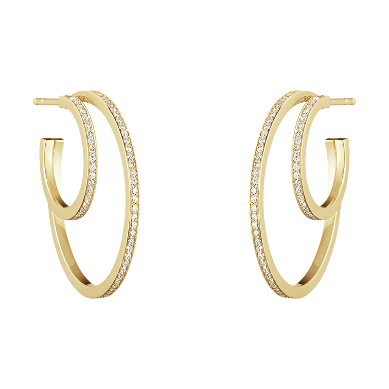 Georg Jensen Halo 18ct Yellow Gold 0.64ct Diamond Large Hoop Earrings