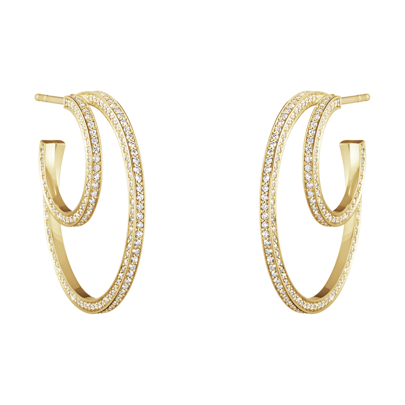 Georg Jensen Halo 18ct Yellow Gold 1.22ct Diamond Large Hoop Earrings