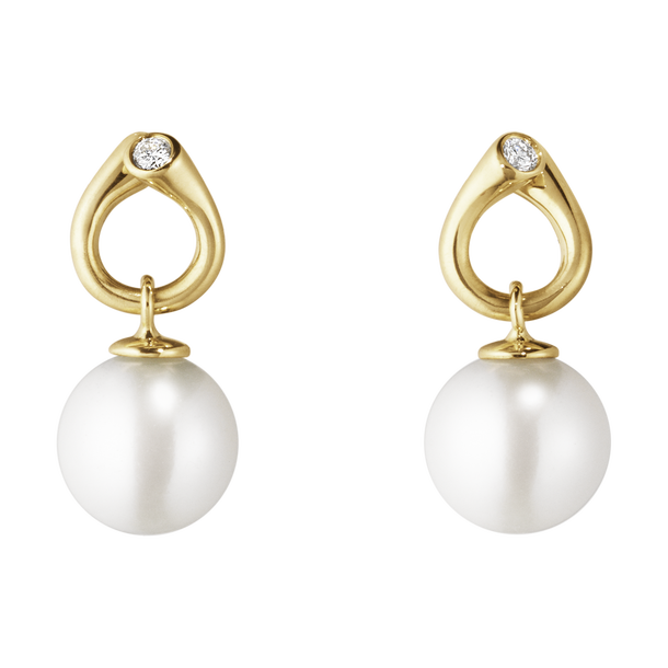 Georg Jensen Magic 18ct Yellow Gold Diamond Pearl Earrings - TITLE Yellow Gold
