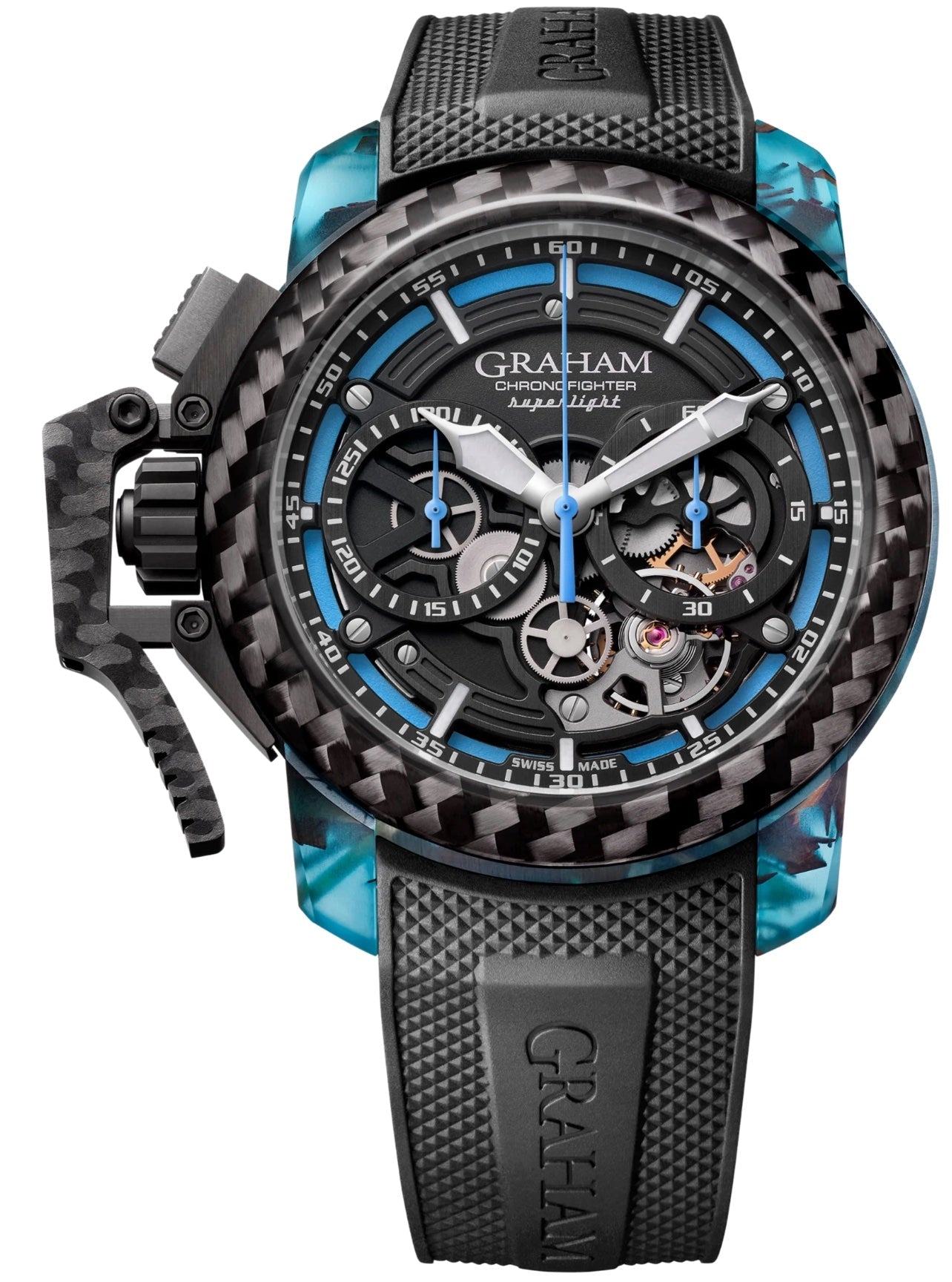 Graham Watch Chronofighter Superlight Carbon Strip Skeleton Blue - Black