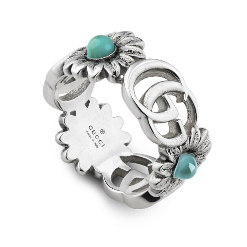Gucci Double G With Flower Motif Sterling Silver Ring - M.5