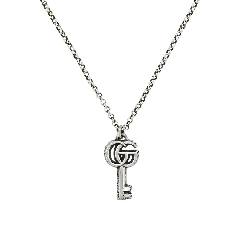 Gucci Double G With Key Aged Sterling Silver Necklace