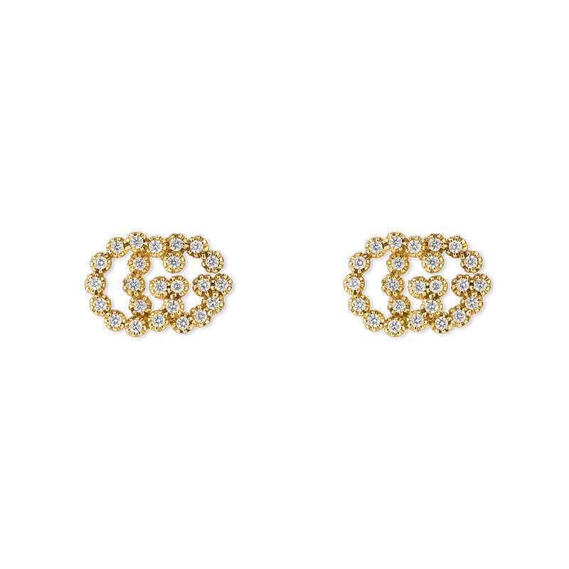 Gucci GG Running 18ct Yellow Gold Diamond Stud Earrings D