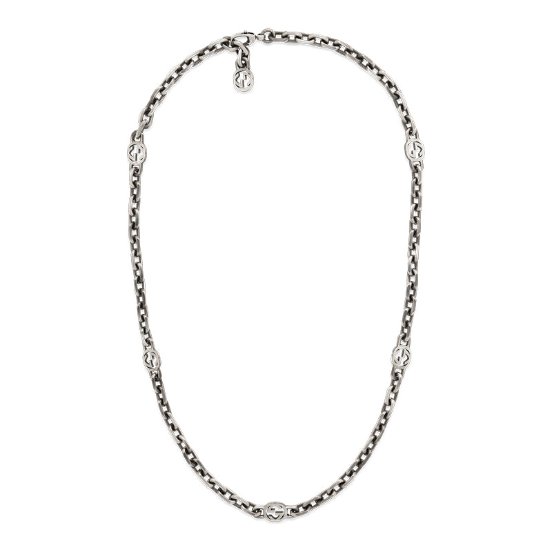 Gucci Interlocking Motif Aged Sterling Silver Necklace