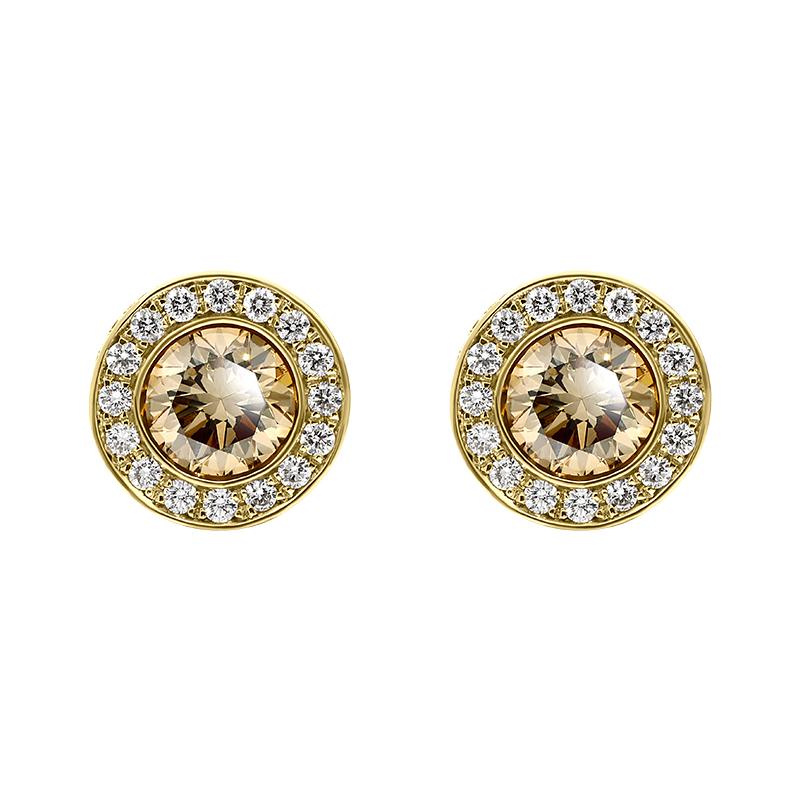 Hans D. Krieger 18ct Rose Gold 1.03ct Brown and White Diamond Stud Earrings