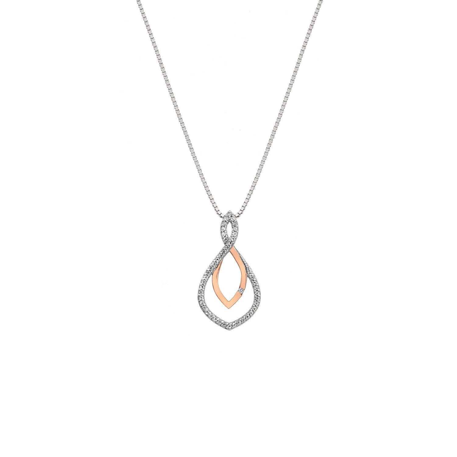 Hot Diamonds Harmony White Topaz Sterling Silver Rose Gold Necklace D - Silver