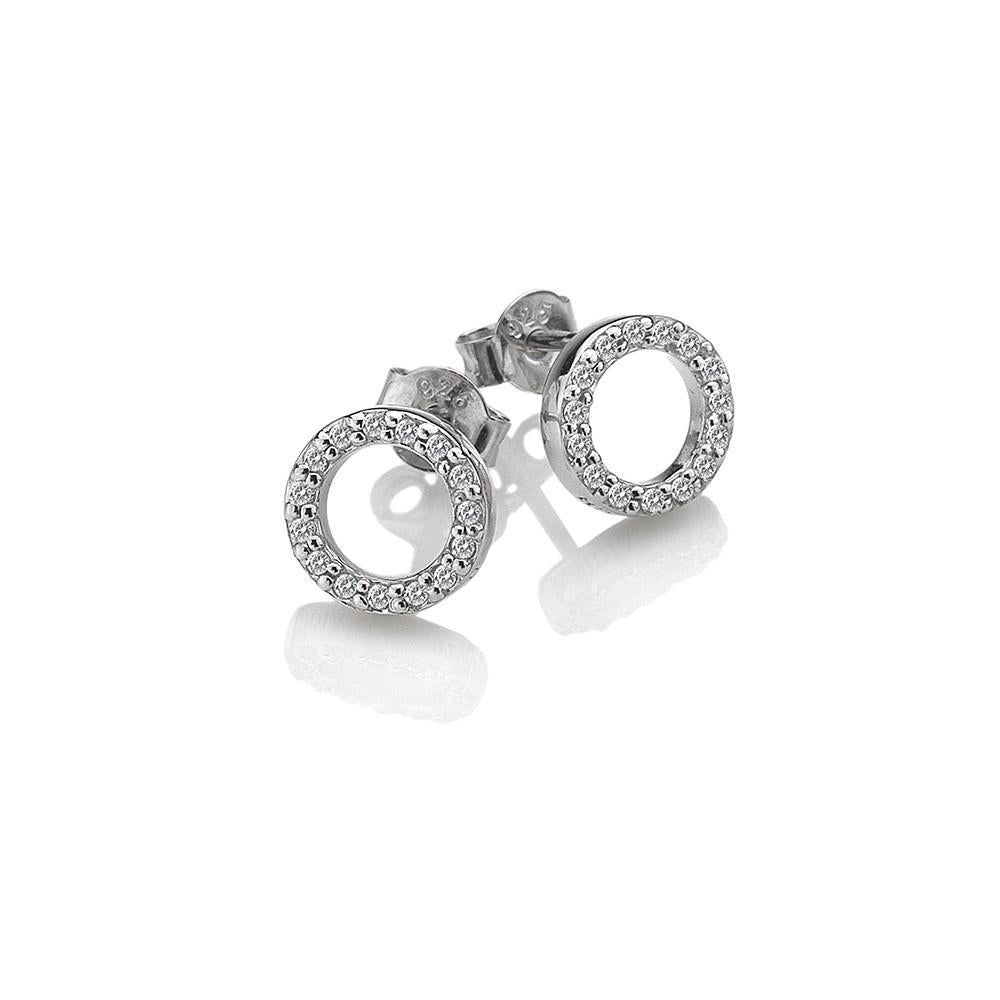 Hot Diamonds Sterling Silver White Topaz Striking Circle Earrings - Silver